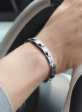 钨金手链男银色磁石手串防辐射情侣手饰女刻字礼物轻奢高级感饰品