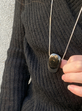 天然黑曜石吊坠+细款项链