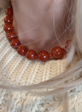 chicaddblack红玛瑙大小珠项链