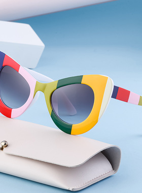 芭比同款欧美五彩时尚猫眼墨镜女潮个性小框街拍太阳镜女