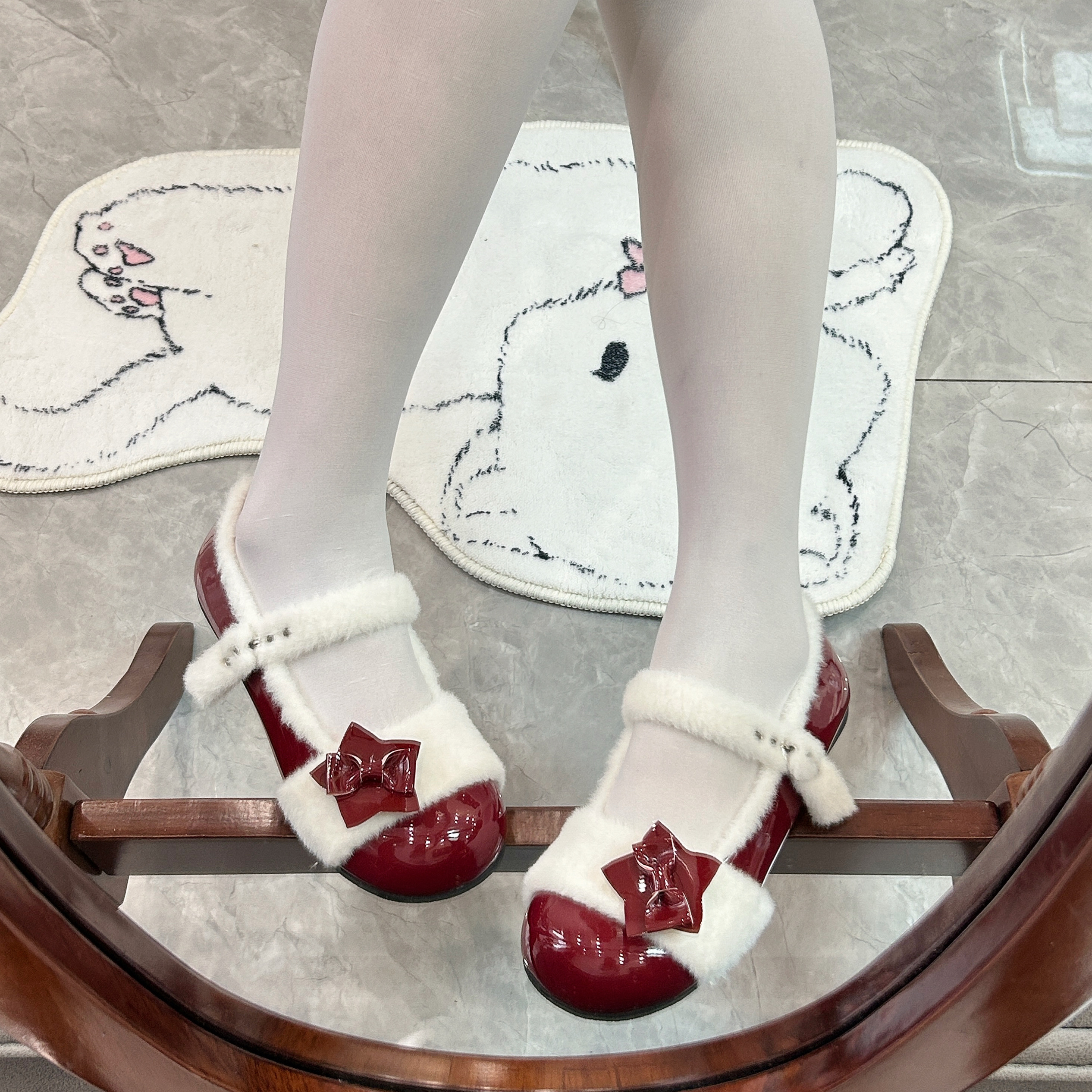 【现货棉棉星结】森林娃娃Lolita可爱百搭洛丽塔圆头平底加绒lo鞋 - 图0