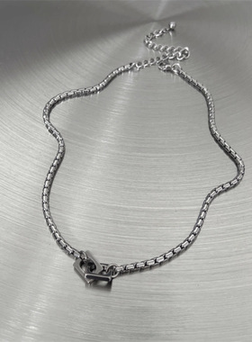 极简方环相扣项链男潮钛钢不掉色小众百搭复古高级感潮流锁骨链