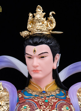 汉白玉彩绘杨戬二郎神像摆件