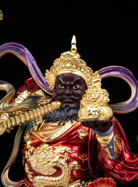 招财进宝武财神赵公明铜彩绘摆件