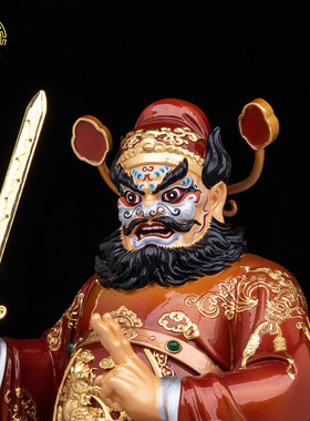 钟馗天师福神铜彩绘镇宅供奉摆件