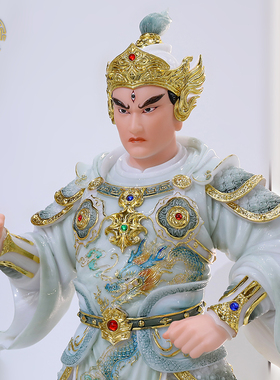 杨戬二郎神站款神像汉白玉