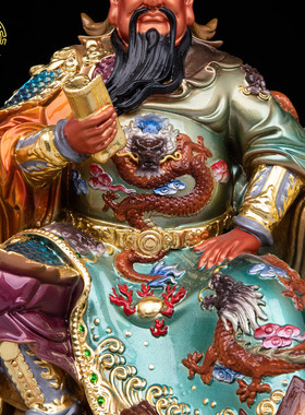 彩绘铜关公武财神供奉摆件