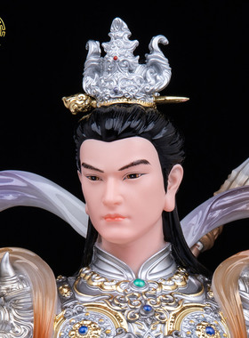 汉白玉银彩赵子龙将军供奉摆件