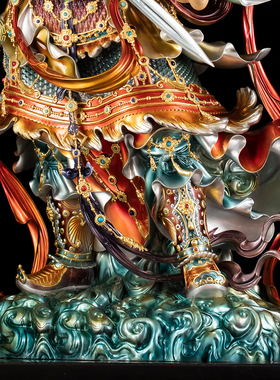 四大天王铜珐琅彩绘神像供奉摆件