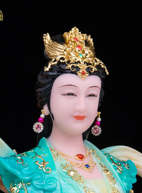 康盛佛缘汉白玉九天玄母娘娘摆件