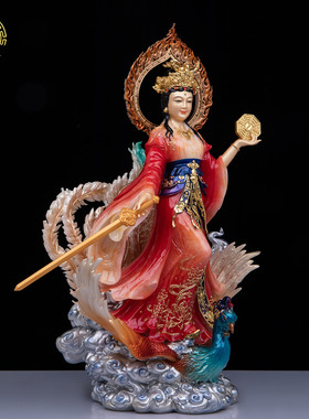 踏凤九天玄女神像汉白玉供奉摆件