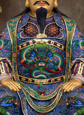 真武大帝铜精工彩供奉神像摆件