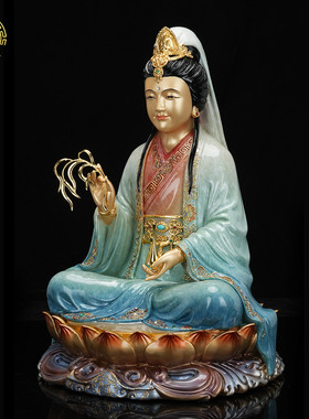 妙善南海观世音菩萨铜彩绘供奉像