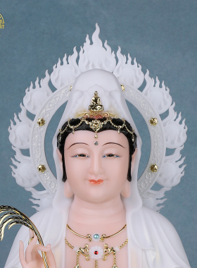 金童玉女汉白玉摆件观音菩萨神像