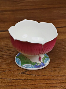 莲花高脚供碗陶瓷描金供佛碗