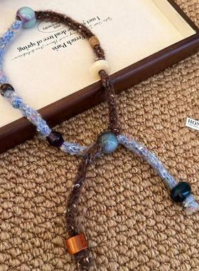 复古针织毛线串珠抽拉编织链个性