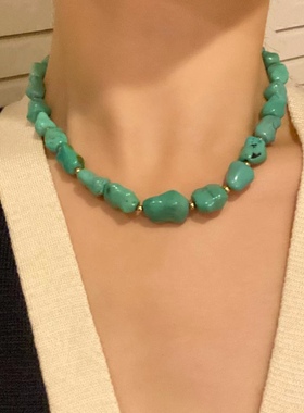 创汇期出口海外 天然原矿无优化石榴籽绿松石项链 支持国检 美国