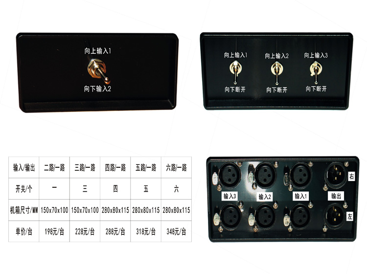 立体声卡侬头两路或三路音频信号平衡输入切换器采用镀金卡侬插座 - 图2