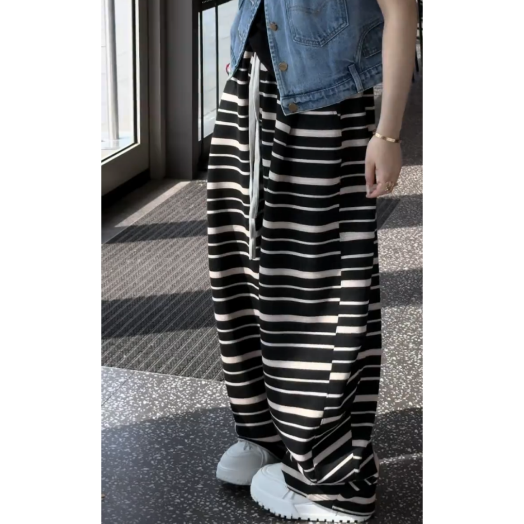 景倩妮今年流行条纹休闲裤2025年春季新款梨形高腰显瘦宽松阔腿裤,淘宝优惠券,粉丝福利购,淘宝优惠卷