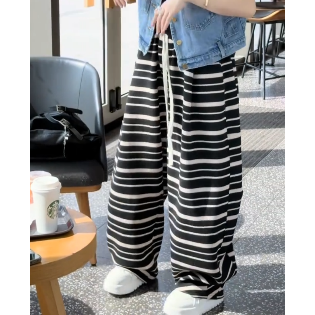 景倩妮今年流行条纹休闲裤2025年春季新款梨形高腰显瘦宽松阔腿裤,淘宝优惠券,粉丝福利购,淘宝优惠卷