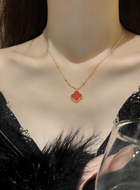 小香风轻奢四叶花吊坠锁骨链女