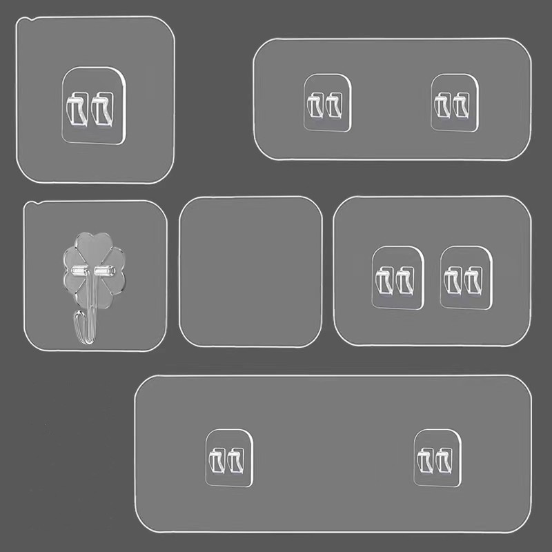 免打孔无痕卡扣厨房卫生间爪扣家用挂钩配件不锈钢置物架透明贴片