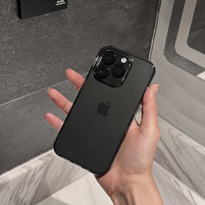 高级墨水黑灰色17/16苹果15PROMAX手机壳14适用iphone13Pro方边mini简约12/11情侣xr软壳