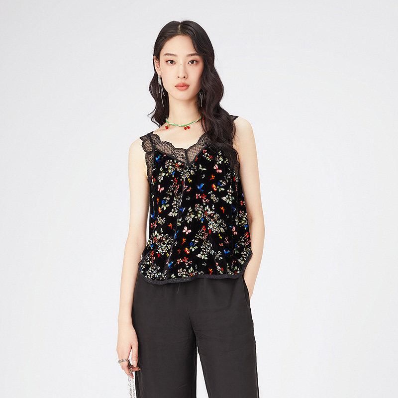 渔牌女装无袖背心女新款春季蕾丝边印花内搭吊带上衣FGGA2405,淘宝优惠券,粉丝福利购,淘宝优惠卷