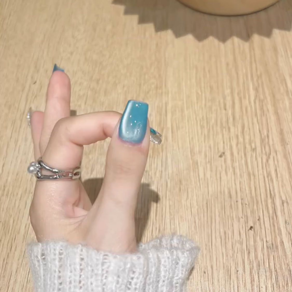 新款多巴胺冰透海蓝玻璃珠猫眼美甲成品可重复使用手工定制穿戴甲 - 图2