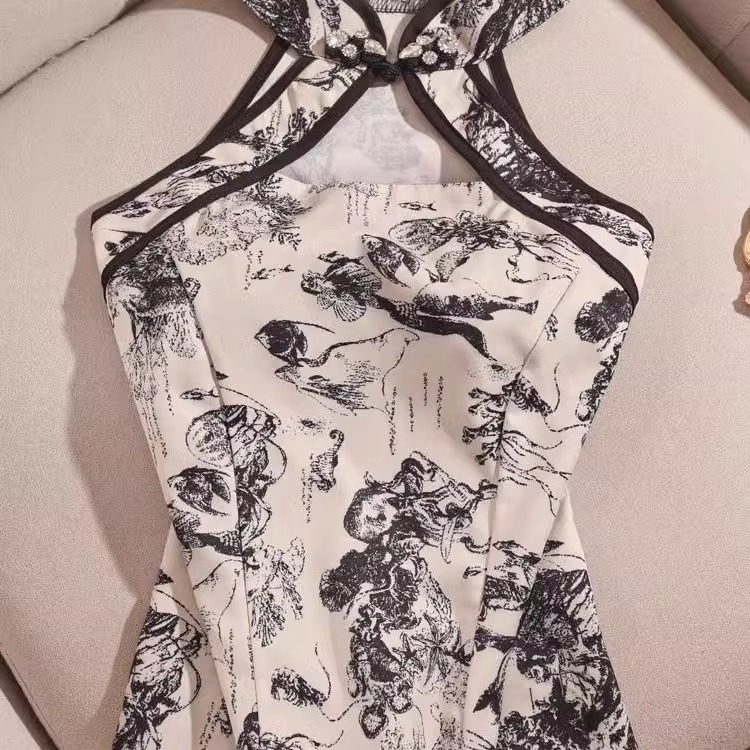 胖mm国风水墨画印花挂脖背心女装夏季超大码修身美背抹胸上衣300,淘宝优惠券,粉丝福利购,淘宝优惠卷