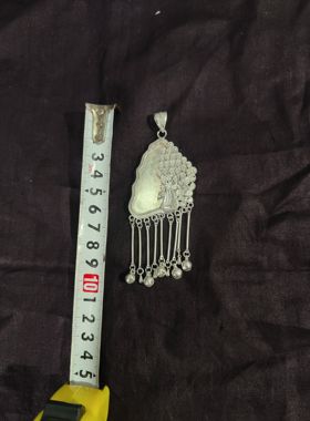 贵州手工民族风苗银diy配件 镶老绣片流苏吊坠项坠底托双小鱼儿