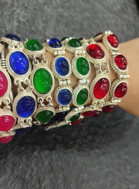 天然湖北原矿绿松石高瓷蓝绿无染色无优化精品泰银复古时尚手链