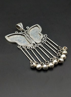 diy民族风底托老绣片蝴蝶苗银