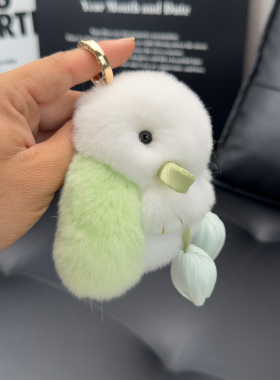可爱真獭兔毛小兔子钥匙扣挂件