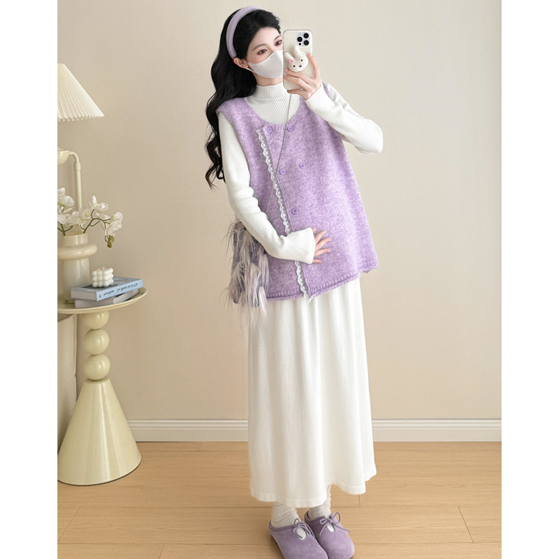 孕妇连衣裙紫色套装秋冬2026新款高级感马甲针织打底毛衣裙两件套,淘宝优惠券,粉丝福利购,淘宝优惠卷