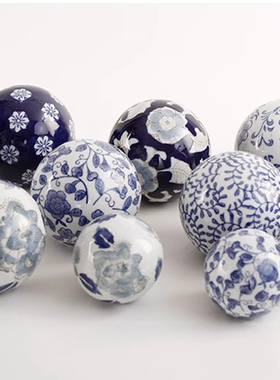 景德镇青花瓷陶瓷球鱼缸漂浮物 装饰摆件 圆球水上漂浮球造景玩物
