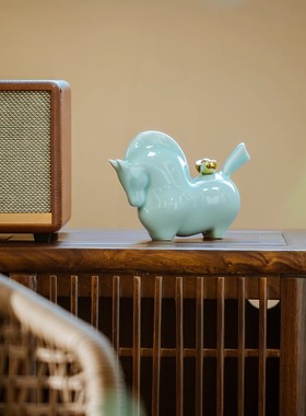 陶瓷马摆件景德镇手工影青瓷工艺品家居客厅办公室装饰品马上元宝