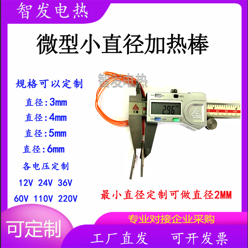 微型单头加热管3 4 5mm小发热管模具干烧管12V24V48V发热棒 - 图1