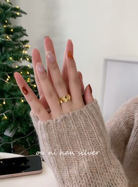 何椭圆片戒指纯银韩国女性