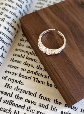 几何火山岩戒指纯银韩版女