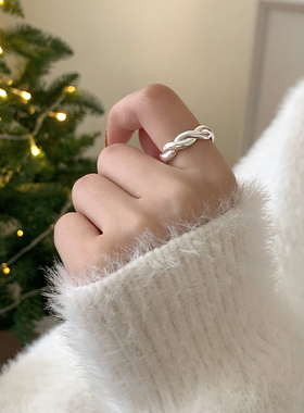 麻花编织缠绕戒指纯银冷淡风女