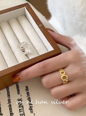 几何戒指纯银韩国女性