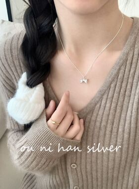 蝴蝶结项链纯银锁骨链女