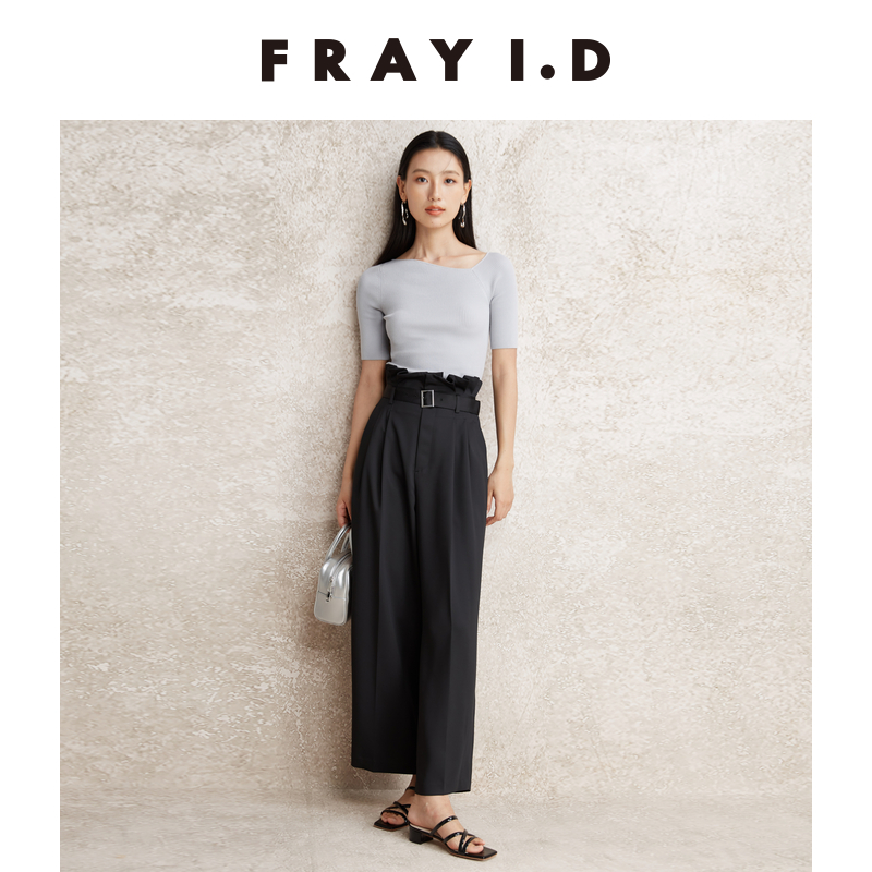 FRAY I.D2024春夏新品通勤百搭褶皱高腰腰带直筒休闲裤FWFP241070 - 图2