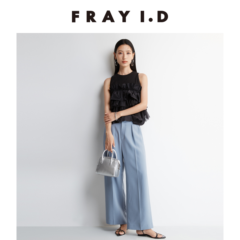 FRAY I.D2024春夏新品简约通勤纯色高腰阔腿休闲裤FWFP241071 - 图0