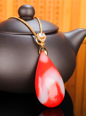 玉翡缘玉器新疆和田玉红玉白玉吊坠女款925银镶嵌水滴吊坠挂件玉