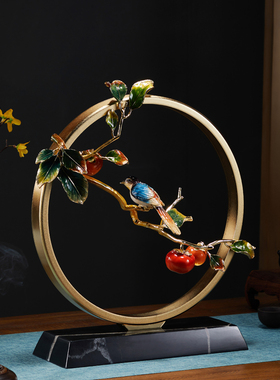 珐琅彩喜上枝头新中式玄关摆件