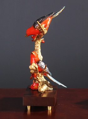 纯铜彩绘喜上枝头中式摆件