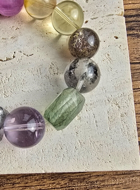 Long高定私享 荷塘夜色 绿幽灵绿兔毛小树胶花天然紫水晶水晶手串