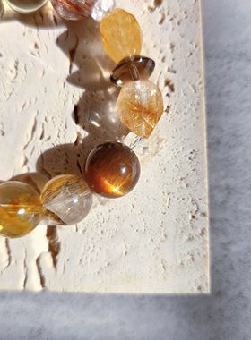 Long高定私享金杵消烦金发晶金骨干黄胶花黄水晶黑金超七水晶手串